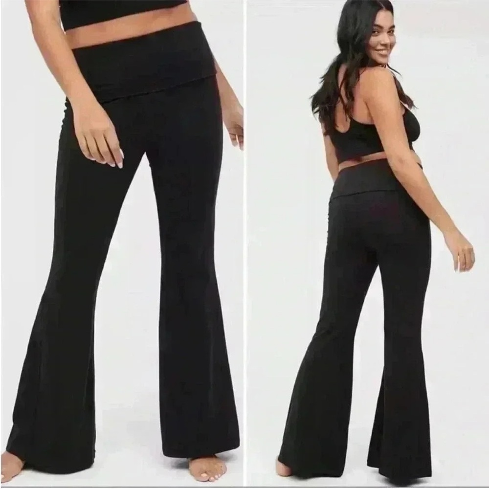 Aerie OFFLINE OG Foldover High Waisted Super Flare Legging Size M Black